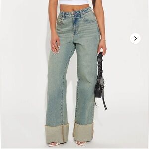 All The While Cuffed Wide Leg Jeans - Vintage Wash